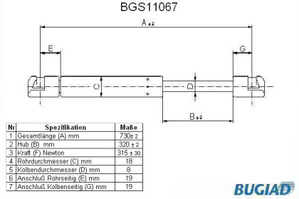 Газовая пружина BUGIAD BGS11067