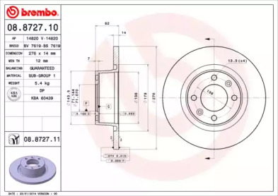 Тормозной диск A.B.S. 08.8727.11