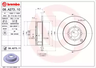 Тормозной диск A.B.S. 08.A273.10