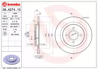 Тормозной диск A.B.S. 08.A274.10