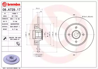 Тормозной диск A.B.S. 08.A729.17