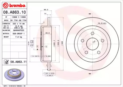 Тормозной диск A.B.S. 08.A863.11