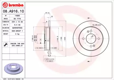 Тормозной диск A.B.S. 08.A916.10