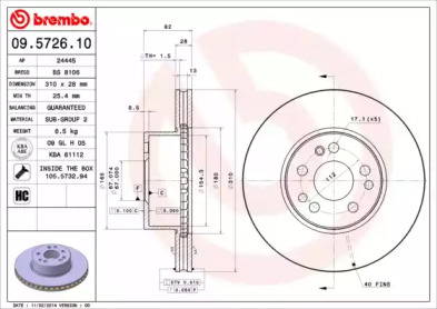 Тормозной диск A.B.S. 09.5726.10