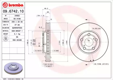 Тормозной диск A.B.S. 09.6742.10