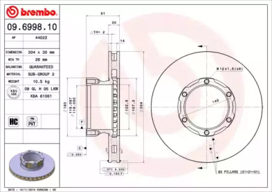 Тормозной диск A.B.S. 09.6998.10