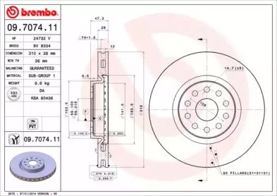 Тормозной диск A.B.S. 09.7074.11