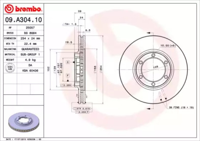 Тормозной диск A.B.S. 09.A304.10