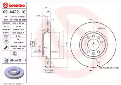 Тормозной диск A.B.S. 09.A422.10