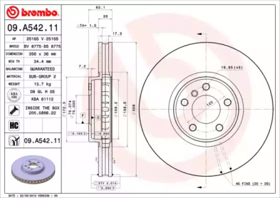 Тормозной диск A.B.S. 09.A542.11