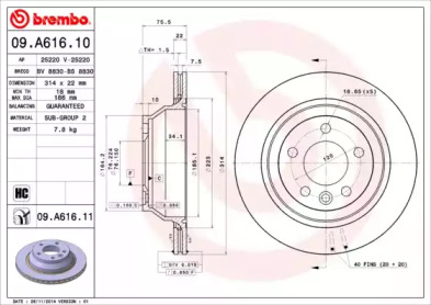 Тормозной диск A.B.S. 09.A616.10