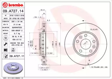 Тормозной диск A.B.S. 09.A727.14