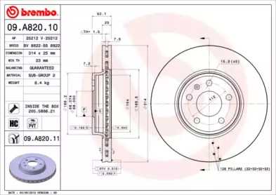 Тормозной диск A.B.S. 09.A820.11