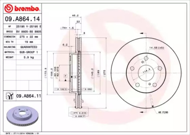 Тормозной диск A.B.S. 09.A864.14