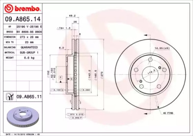 Тормозной диск A.B.S. 09.A865.11