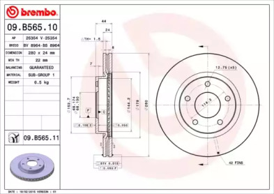 Тормозной диск A.B.S. 09.B565.10