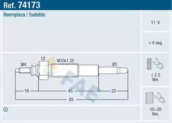 Свеча накаливания FAE 74173