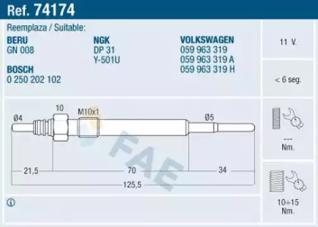 Свеча накаливания FAE 74174