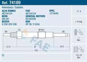 Свеча накаливания FAE 74189