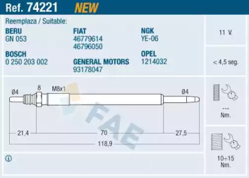 Свеча накаливания FAE 74221