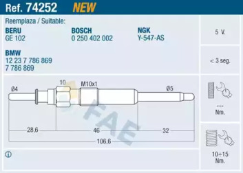 Свеча накаливания FAE 74252