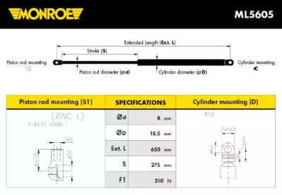 Газовая пружина MONROE ML5605