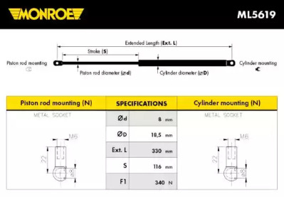 Газовая пружина MONROE ML5619