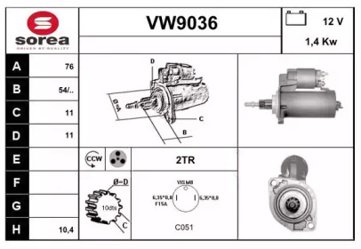 Стартер SNRA VW9036