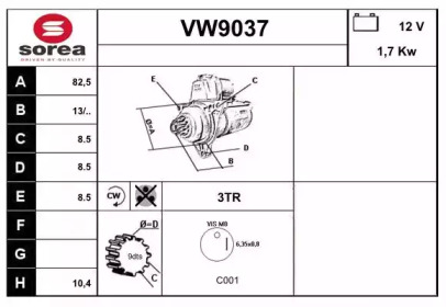 Стартер SNRA VW9037