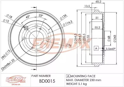 Тормозный барабан FREMAX BD-0015