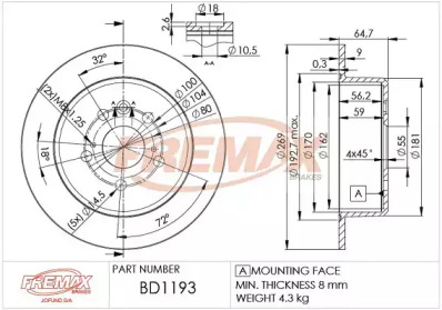 Тормозной диск FREMAX BD-1193