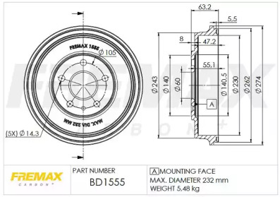 Тормозный барабан FREMAX BD-1555