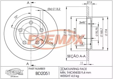 Тормозной диск FREMAX BD-2051