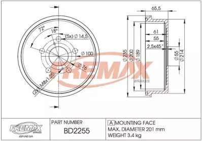 Тормозный барабан FREMAX BD-2255