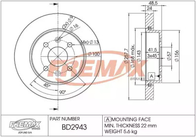 Тормозной диск FREMAX BD-2943