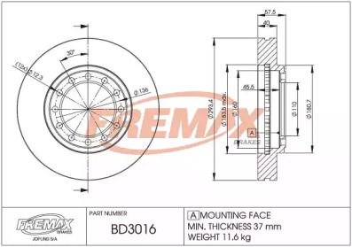 Тормозной диск FREMAX BD-3016