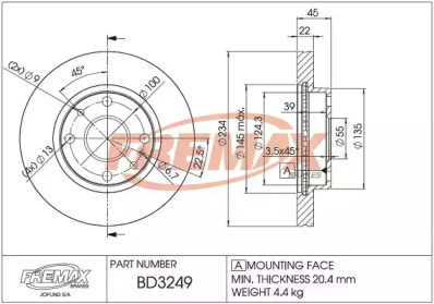 Тормозной диск FREMAX BD-3249