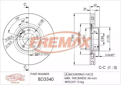 Тормозной диск FREMAX BD-3340