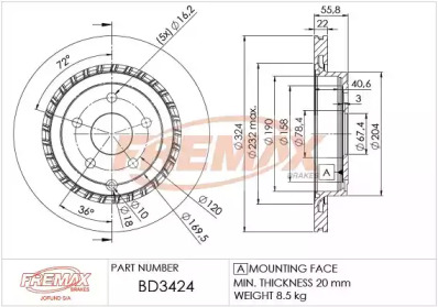 Тормозной диск FREMAX BD-3424