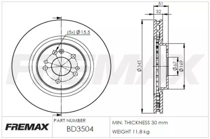 Тормозной диск FREMAX BD-3504