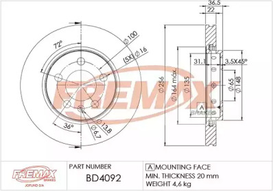 Тормозной диск FREMAX BD-4092