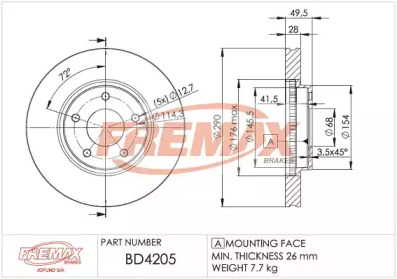 Тормозной диск FREMAX BD-4205