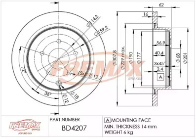 Тормозной диск FREMAX BD-4207