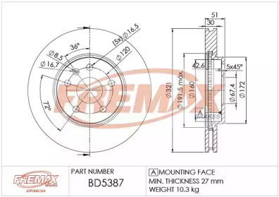 Тормозной диск FREMAX BD-5387