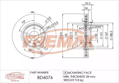 Тормозной диск FREMAX BD-6076