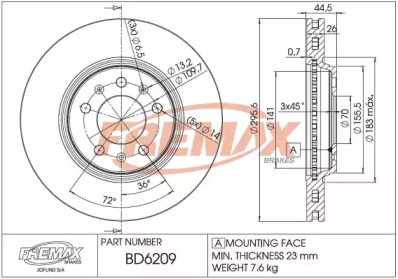 Тормозной диск FREMAX BD-6209