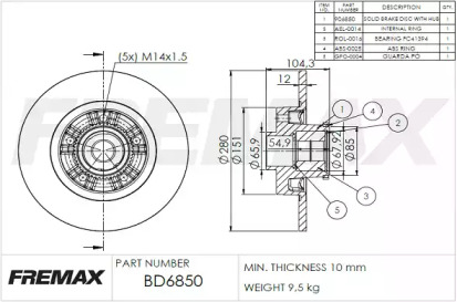 Тормозной диск FREMAX BD-6850