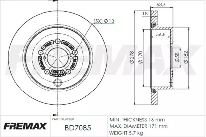 Тормозной диск FREMAX BD-7085