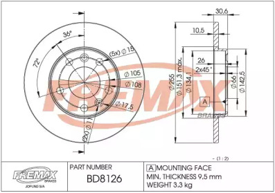 Тормозной диск FREMAX BD-8126