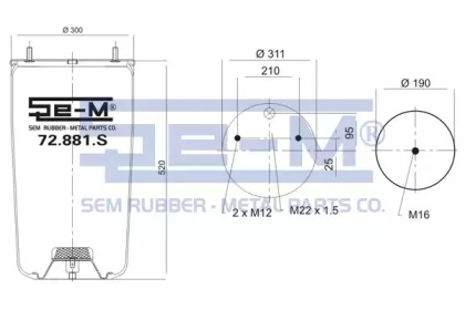 Баллон пневматической рессоры SEM LASTIK 72.881.S